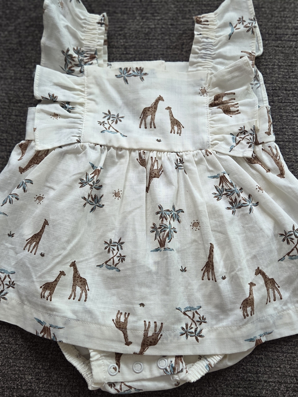 Carter's Cream Dress Romper with Brown Giraffe Print